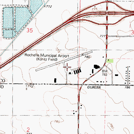 Topographic Map of Rochelle Municipal Airport-Koritz Field, IL