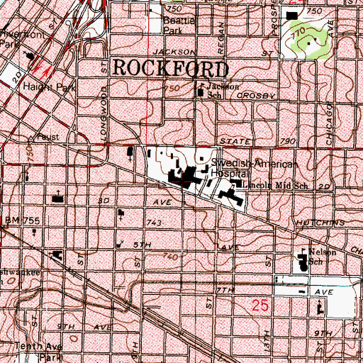 Topographic Map of Swedish American Heliport, IL