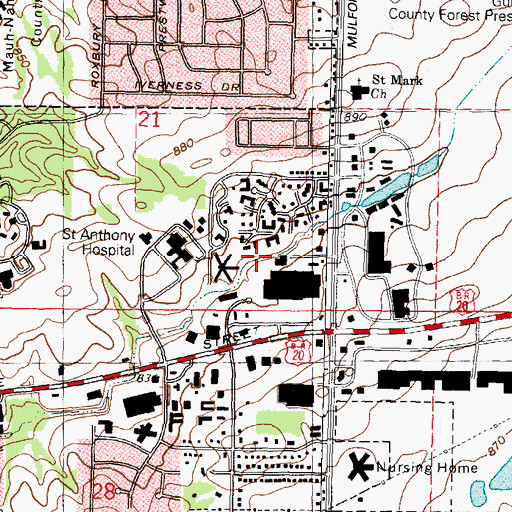 Topographic Map of Saint Anthonys Medical Center Heliport, IL