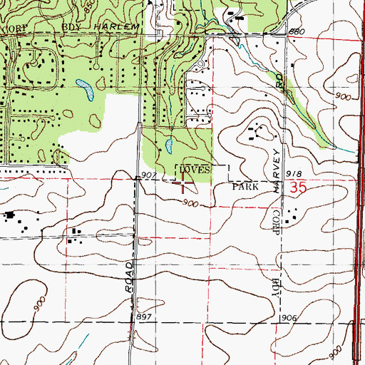 Topographic Map of Kings Acres Airport (historical), IL