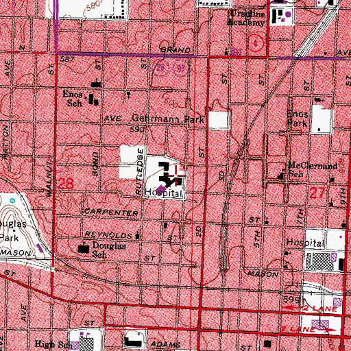 Topographic Map of Memorial Medical Center Heliport, IL
