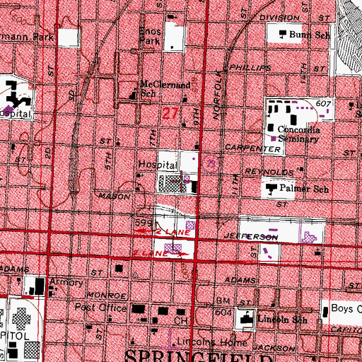 Topographic Map of Saint Johns Hospital Heliport, IL