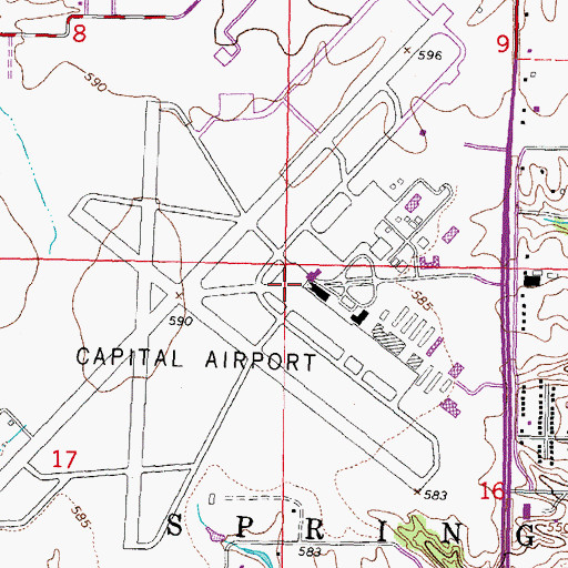 Topographic Map of Abraham Lincoln Capital Airport, IL