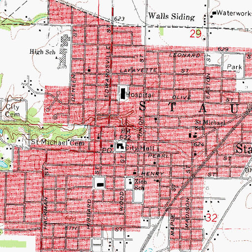 Topographic Map of Community Memorial Hospital Heliport, IL