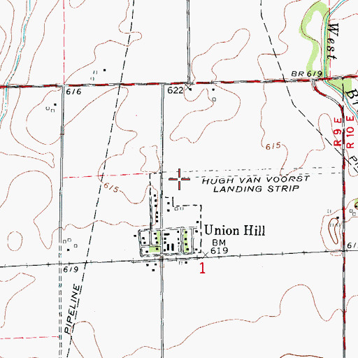 Topographic Map of Hugh van Voorst Airport, IL