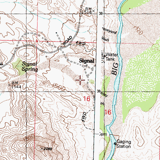Topographic Map of Virginia City (historical), AZ