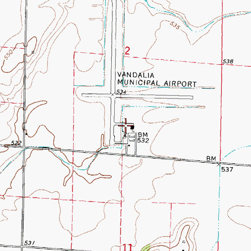 Topographic Map of Vandalia Municipal Airport, IL