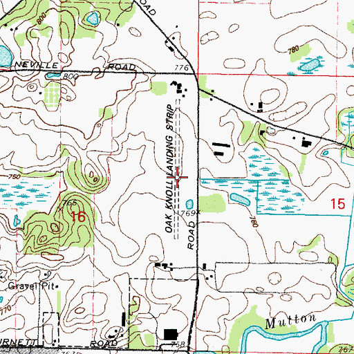 Topographic Map of Oak Knoll Farm Airport (historical), IL