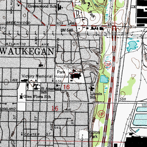 Topographic Map of Victory Memorial Hospital Off Heliport, IL
