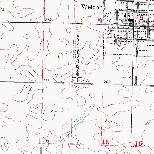 Topographic Map of Bakers Strip Airport (historical), IL
