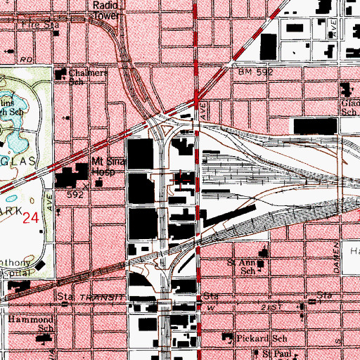 Topographic Map of WJPC-AM (Chicago), IL