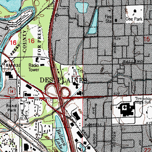 Topographic Map of WJJD-AM (Chicago), IL