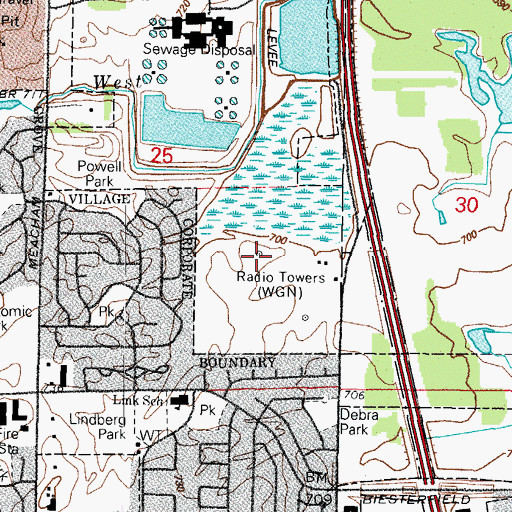 Topographic Map of WGN-AM (Chicago), IL