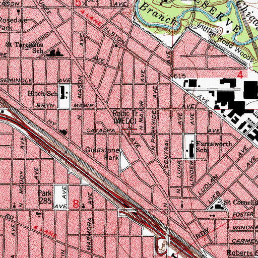 Topographic Map of WCRW-AM (Chicago), IL