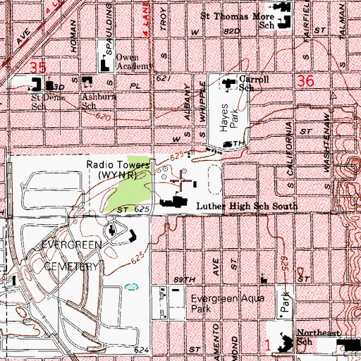 Topographic Map of WGCI-AM (Chicago), IL