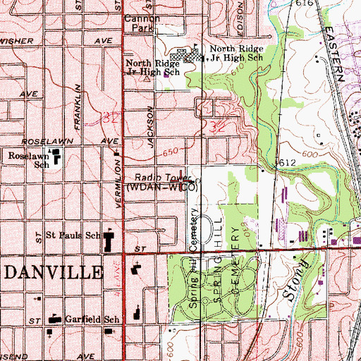 Topographic Map of WDAN-AM (Danville), IL