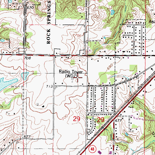 Topographic Map of WDZ-AM (Decatur), IL