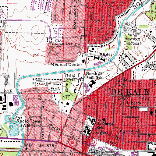 Topographic Map of WLBK-AM (DeKalb), IL