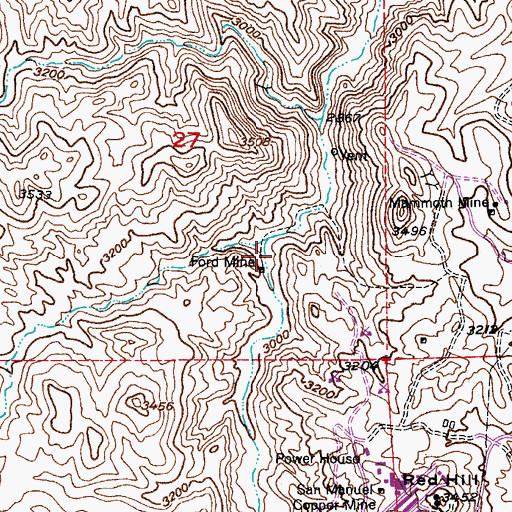Topographic Map of Fordville, AZ