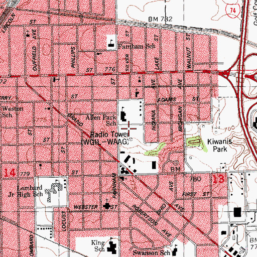 Topographic Map of WGIL-AM (Galesburg), IL