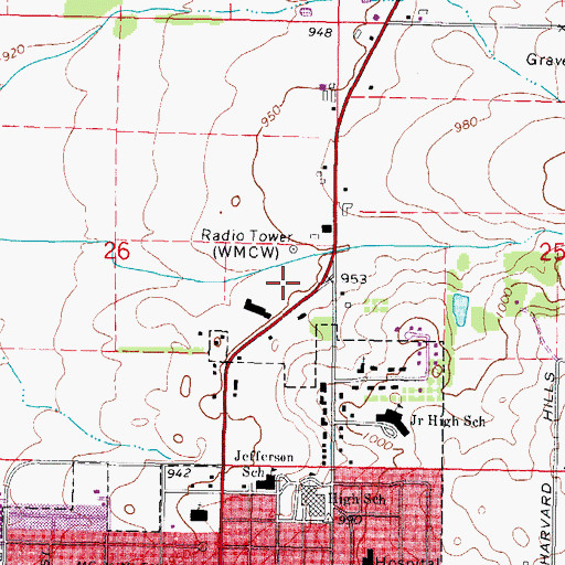 Topographic Map of WMCW-AM (Harvard), IL