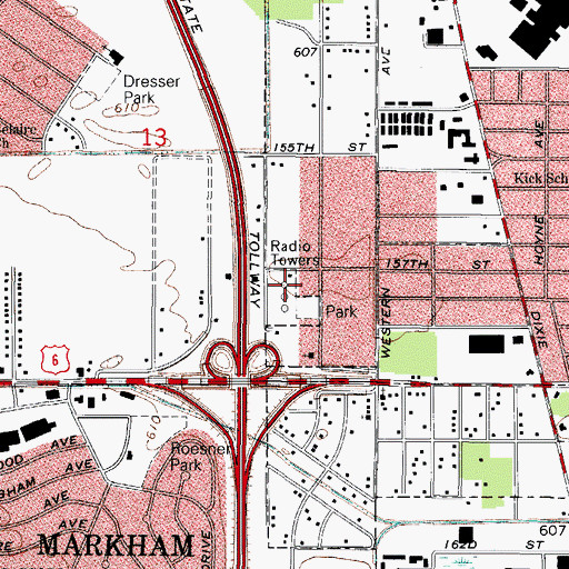 Topographic Map of WBEE-AM (Harvey), IL