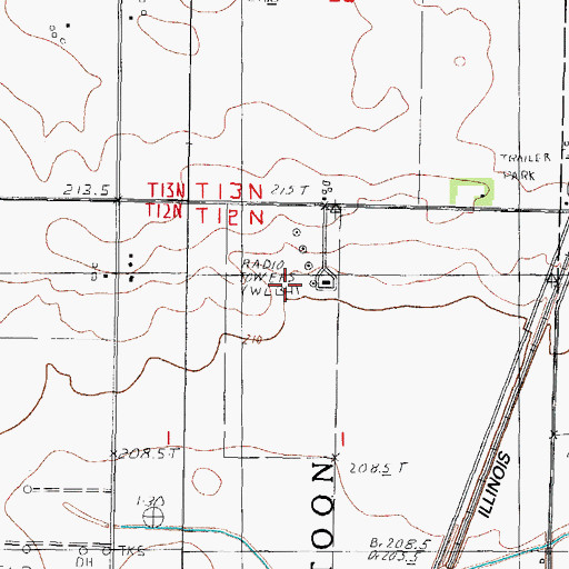 Topographic Map of WLBH-AM (Mattoon), IL