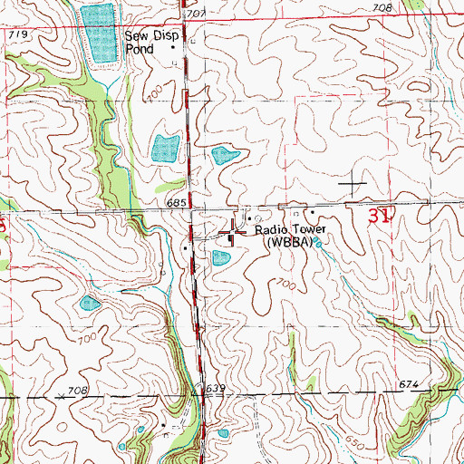 Topographic Map of WBBA-AM (Pittsfield), IL