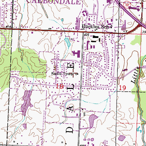 Topographic Map of WCIL-FM (Carbondale), IL