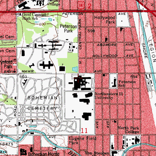 Topographic Map of WZRD-FM (Chicago), IL