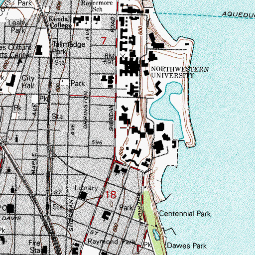 Topographic Map of WNUR-FM (Evanston), IL