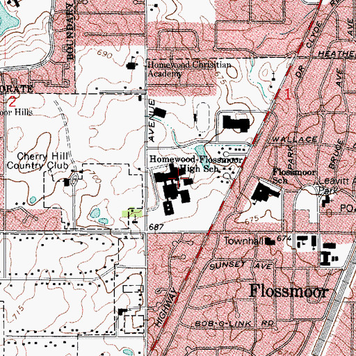Topographic Map of WHFH-FM (Flossmoor), IL