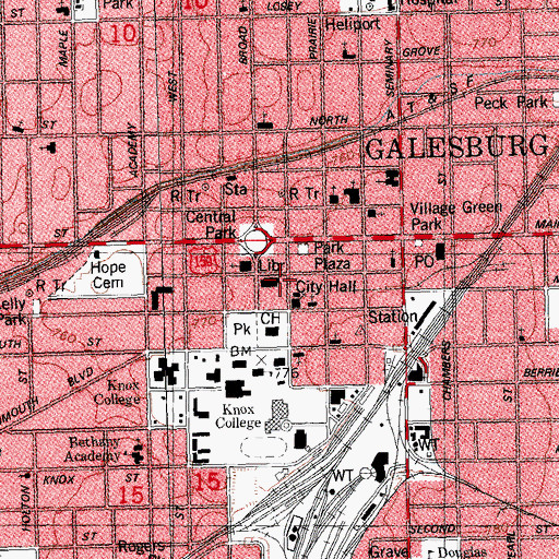 Topographic Map of WVKC-FM (Galesburg), IL