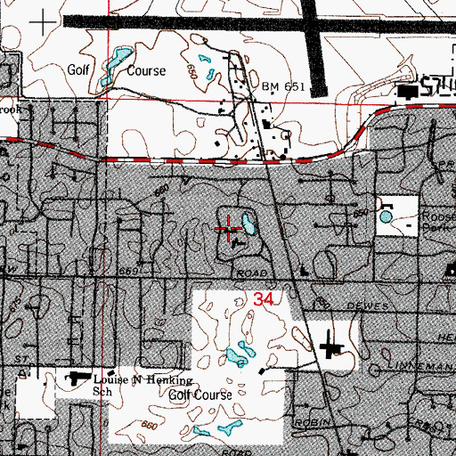 Topographic Map of WMWA-FM (Glenview), IL