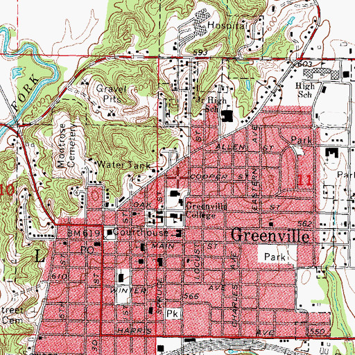 Topographic Map of WGRN-FM (Greenville), IL