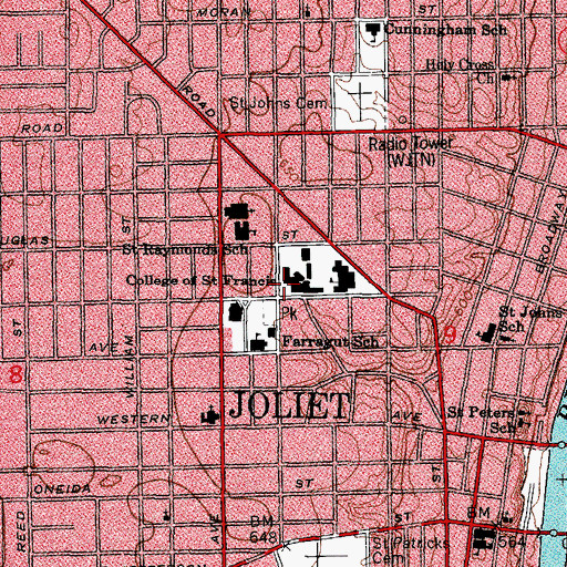 Topographic Map of WCSF-FM (Joliet), IL