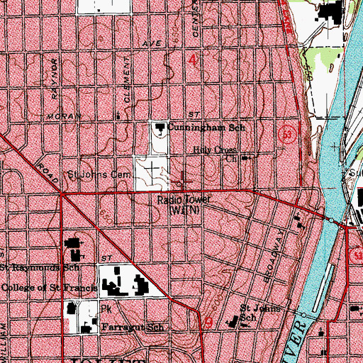 Topographic Map of WJTW-FM (Joliet), IL