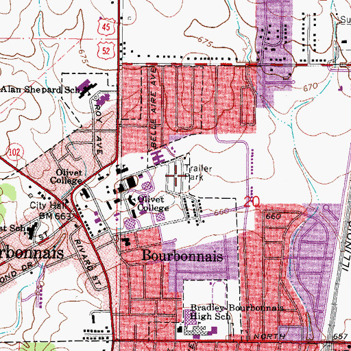 Topographic Map of WTKC-FM (Kankakee), IL