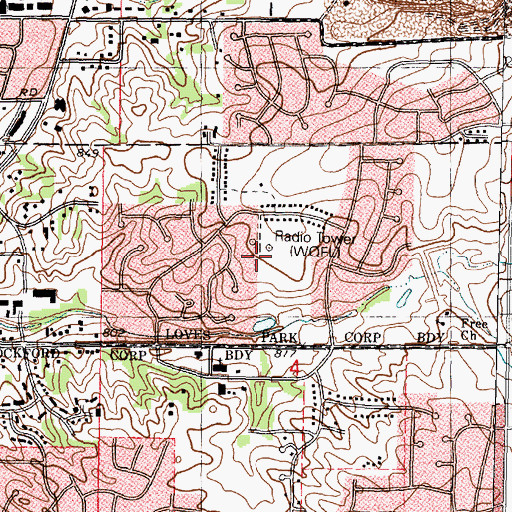 Topographic Map of WGSL-FM (Loves Park), IL