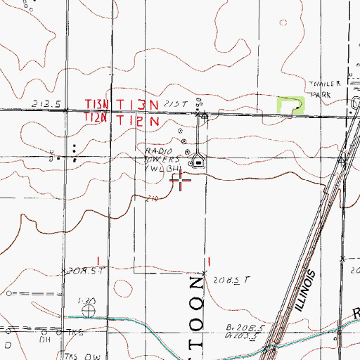 Topographic Map of WLBH-FM (Mattoon), IL