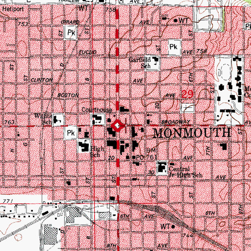 Topographic Map of WMOI-FM (Monmouth), IL
