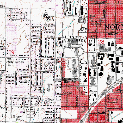 Topographic Map of WGLT-FM (Normal), IL