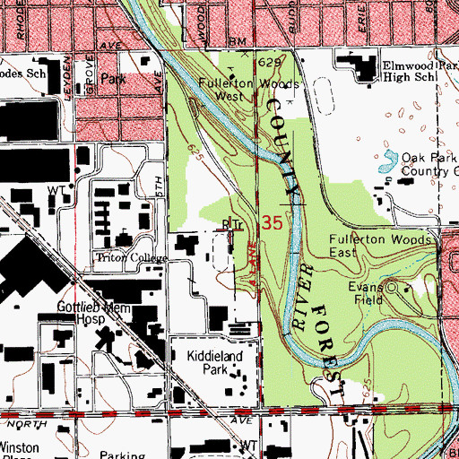 Topographic Map of WRRG-FM (River Grove), IL