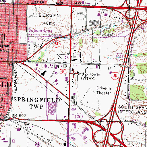 Topographic Map of WDBR-FM (Springfield), IL