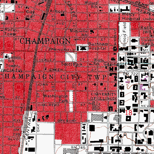 Topographic Map of WPGU-FM (Urbana), IL