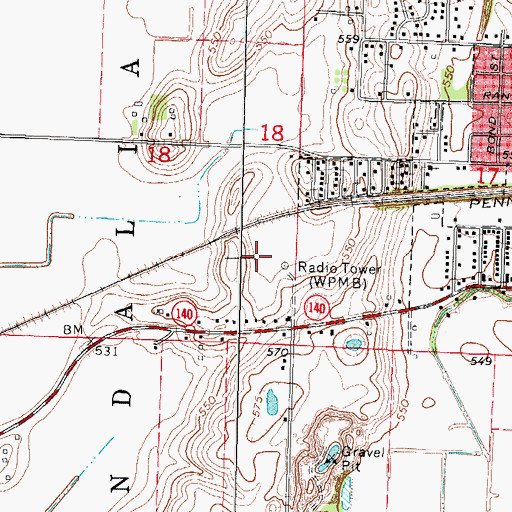 Topographic Map of WKRV-FM (Vandalia), IL