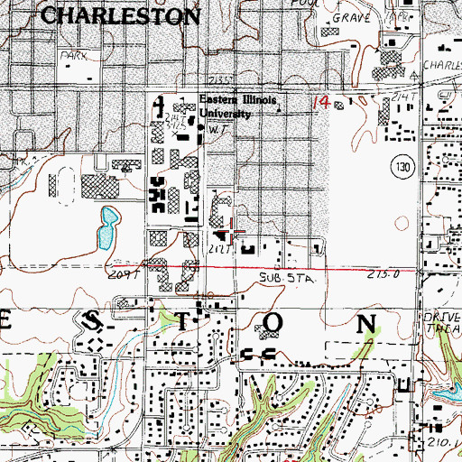 Topographic Map of WEIU-TV (Charleston), IL