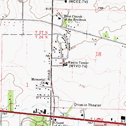 Topographic Map of WTVO-TV (Rockford), IL