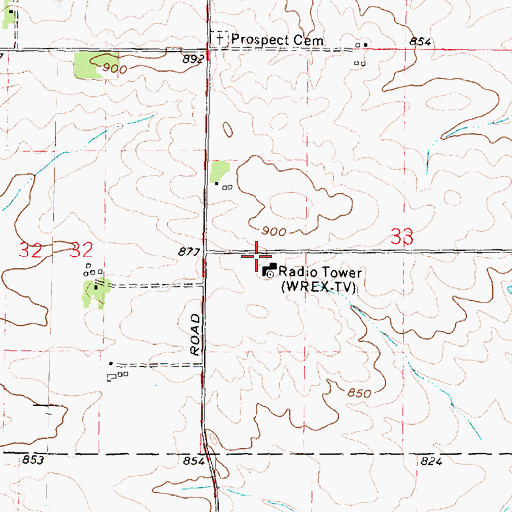 Topographic Map of WREX-TV (Rockford), IL