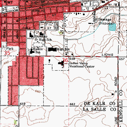Topographic Map of Indian Valley Vocational Center, IL